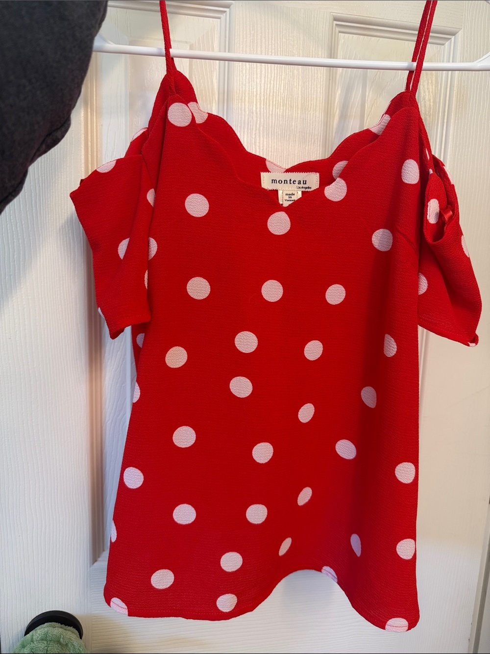 Monteau Red Polka Dot Cold-Shoulder Camisole